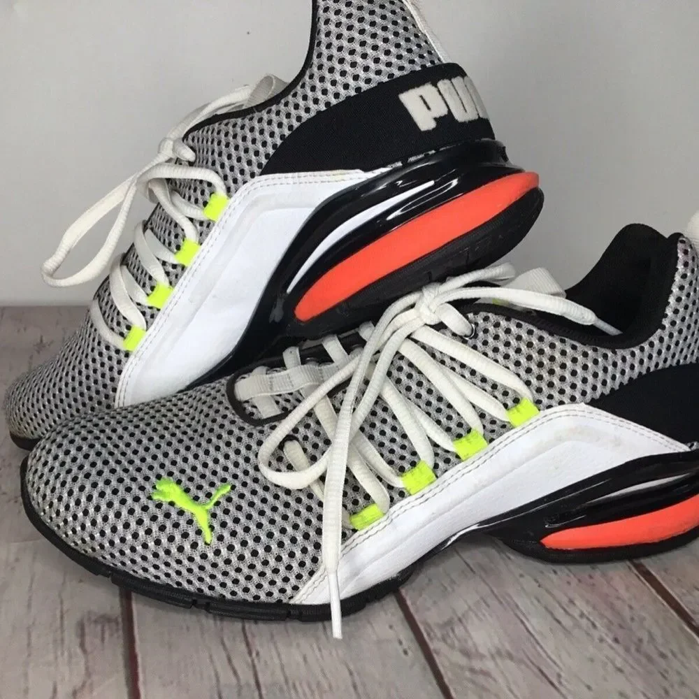 Puma Axelion Archtec White/Black Mesh Fade LaceUp Sneakers Unisex Kids Size 6.5C